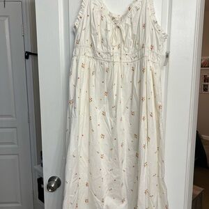 Old Navy Cream Midi Dress with Tiny Floral Print